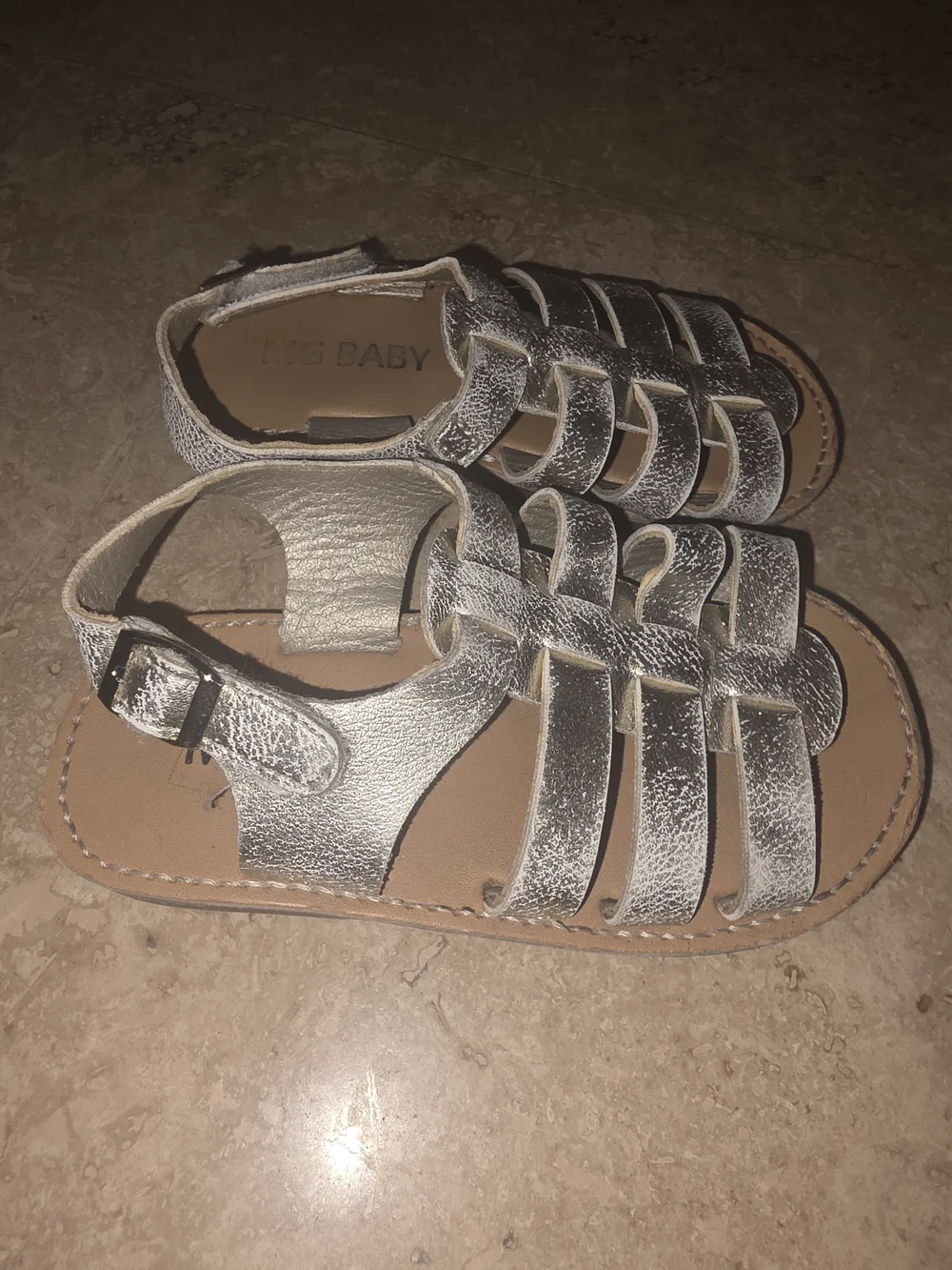 MG Baby Girls Distressed Metallic Silver Gladiator Sandals | Size 24 / US 8
